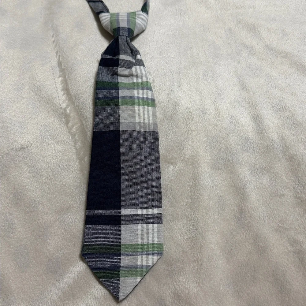 Tie plaid green blue white toddler or baby boy velcro neck adjustable